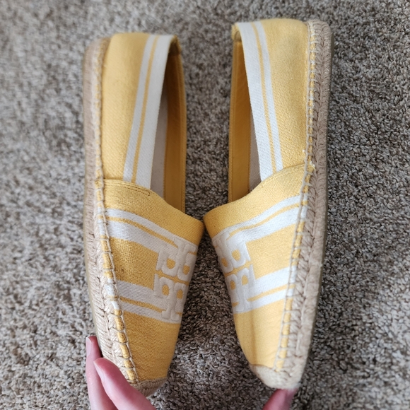 Tory Burch Jacquard Espadrille Womens Size 10.5 Mellow Yellow Ash White No Box - Picture 5 of 9